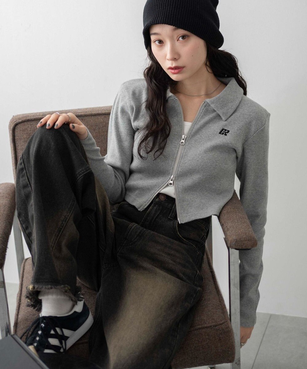 WEGO ワンポイント刺繍WZIP長袖トップス 