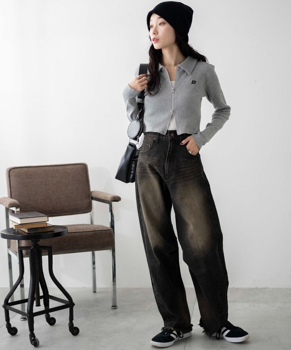 WEGO ワンポイント刺繍WZIP長袖トップス 