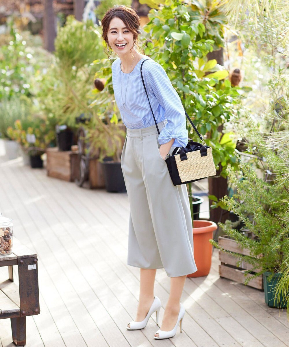 Tiaclasse L 【洗える】涼しく穿けるドライタッチ生地を使用したクロップドワイドパンツ 