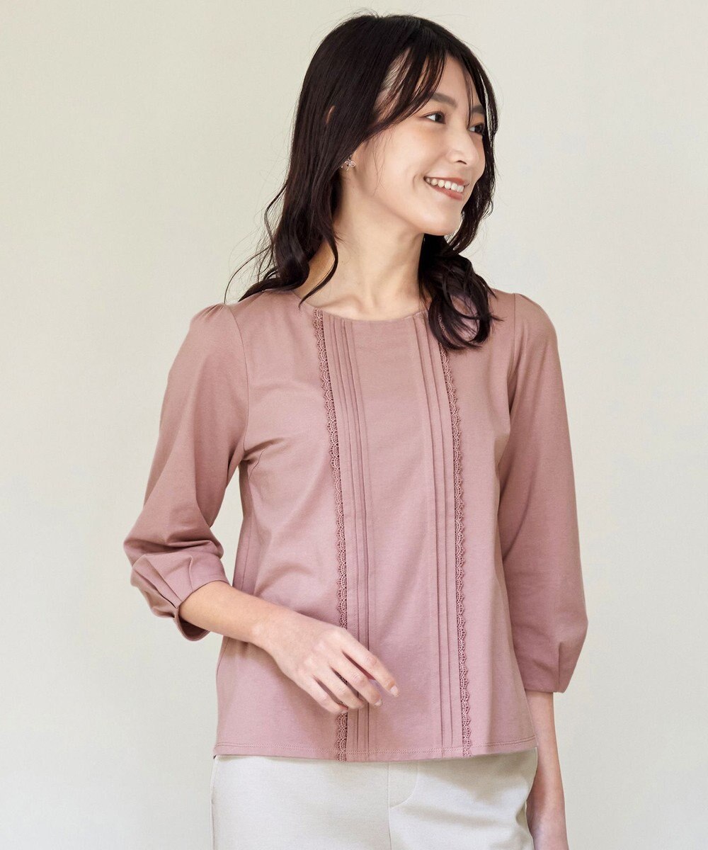 Tiaclasse 【洗える】ピンタックレースカットソーTブラウス 