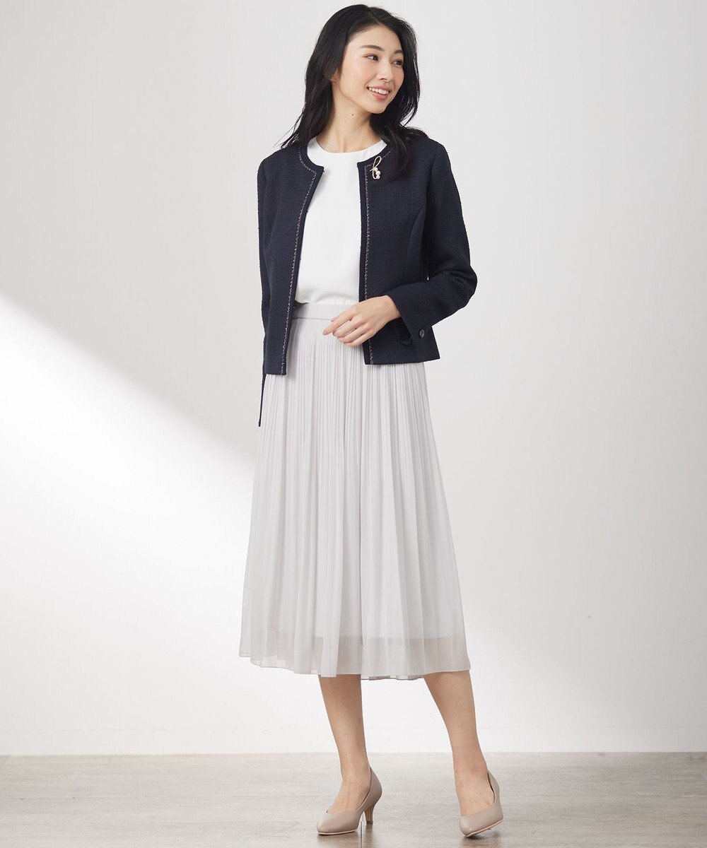 ANY SIS リップルボーダーストレッチ ノーカラージャケット 