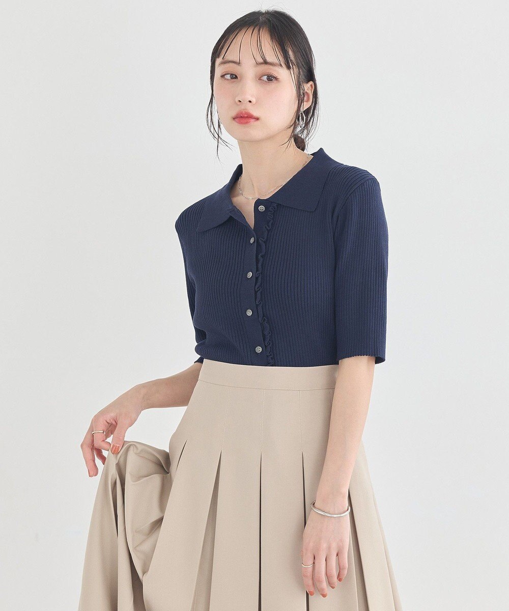 earth music&ecology ミニフリルポロカーディガン 