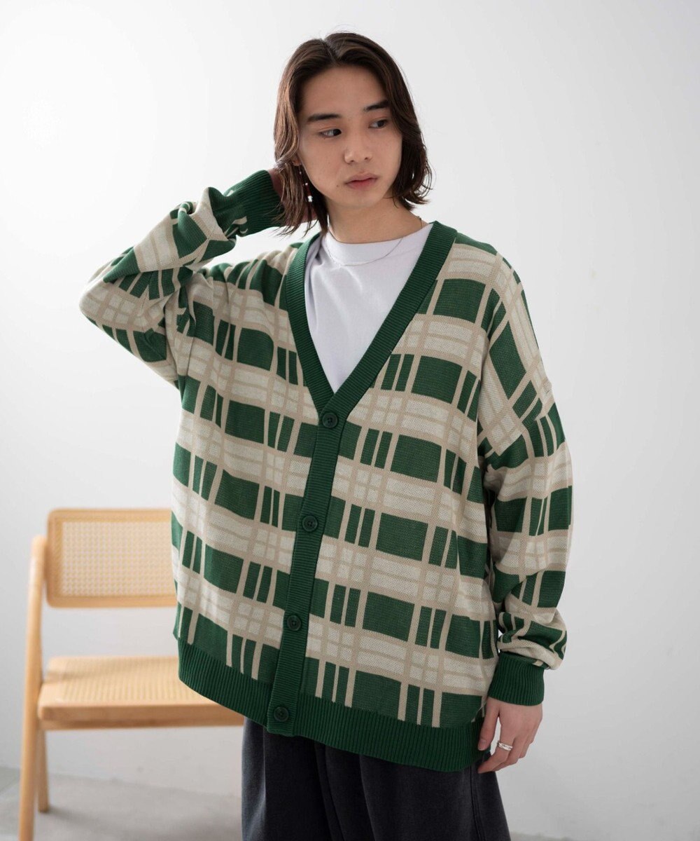 WEGO 【ユニセックス着用ITEM】オーバーフィットドライタッチパターンカーディガン 