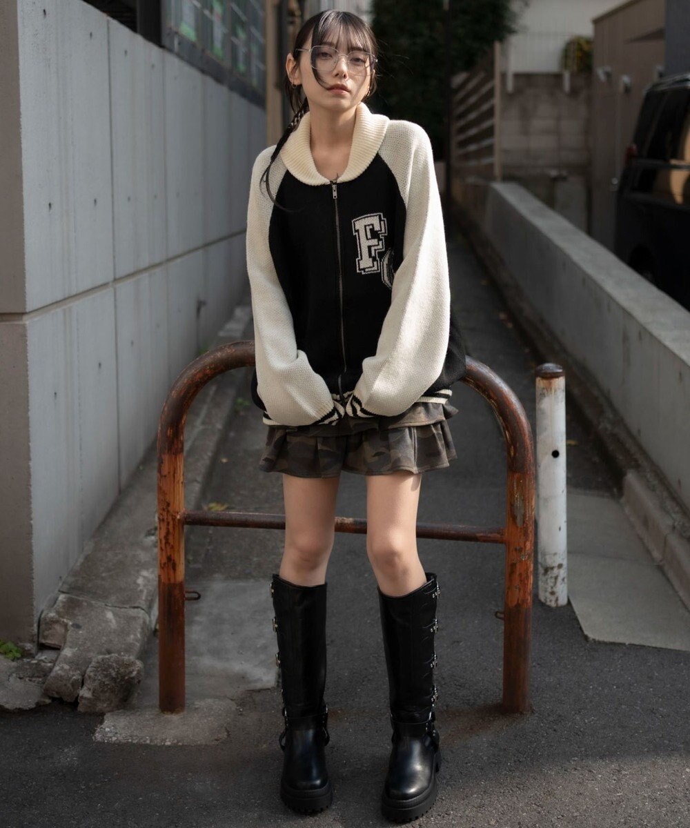 WEGO 【ユニセックス着用ITEM】グラフィックZIPニットブルゾン 