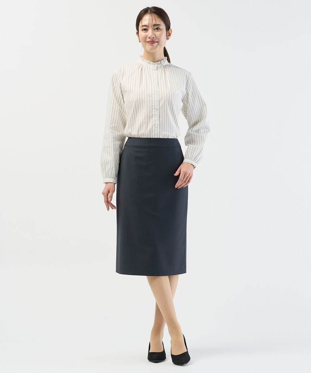 J.PRESS LADIES L BEZコットンナイロン ストライプ フリル襟 ブラウス 