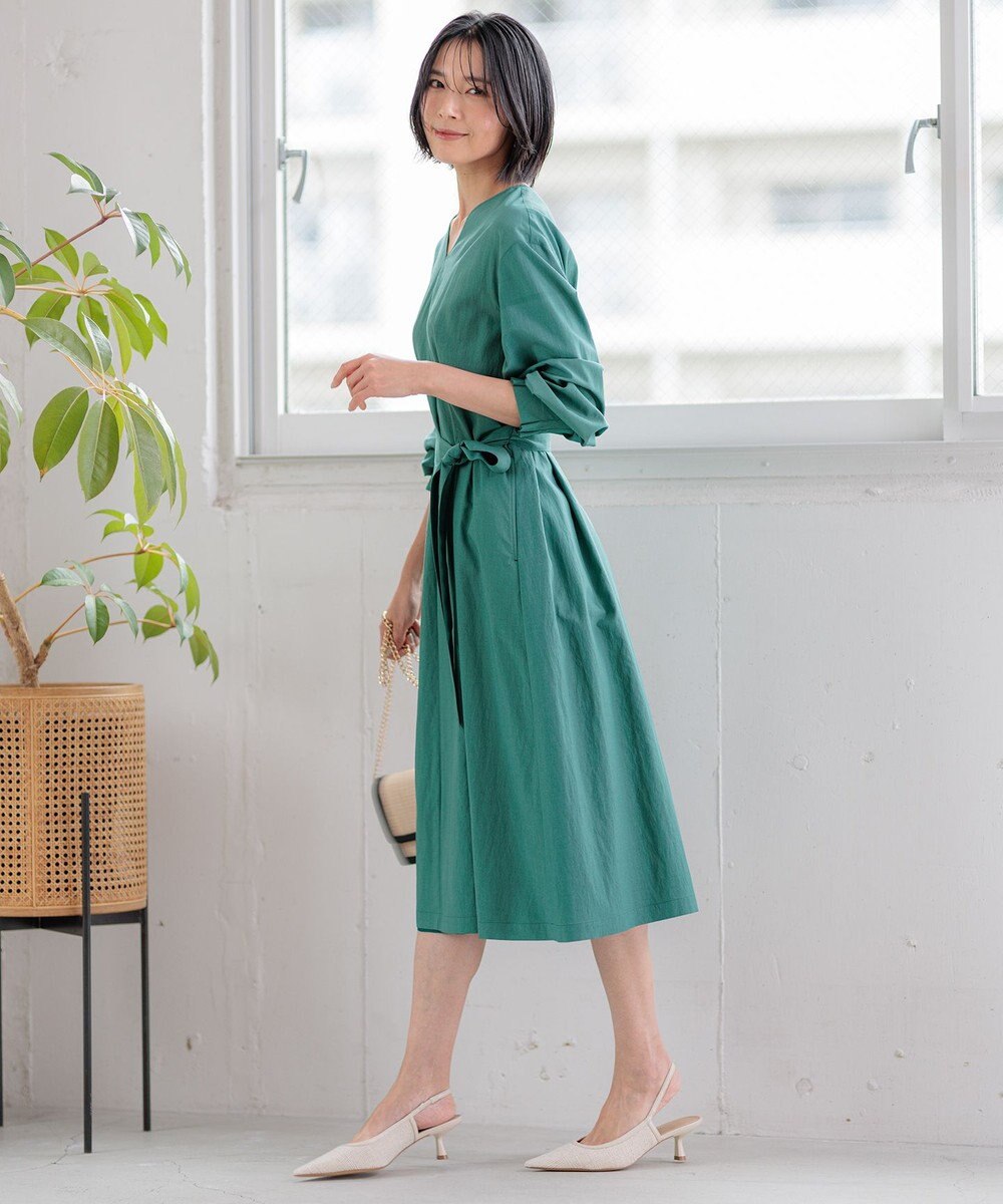 23区 【洗える】ヴィンテージライトタフタ タック ワンピース 