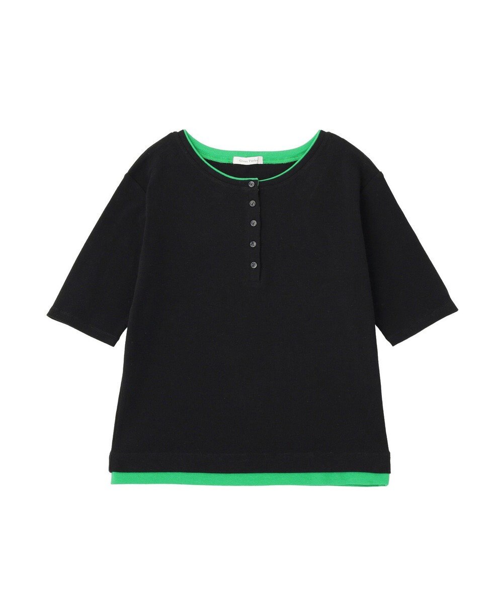 Green Parks 配色ヘンリーネック半袖プルオーバー 