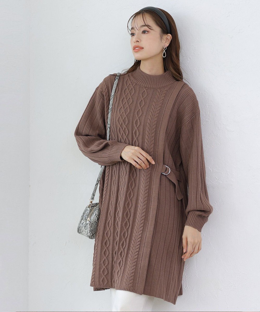 Tiaclasse アラン柄ニットチュニックワンピース 