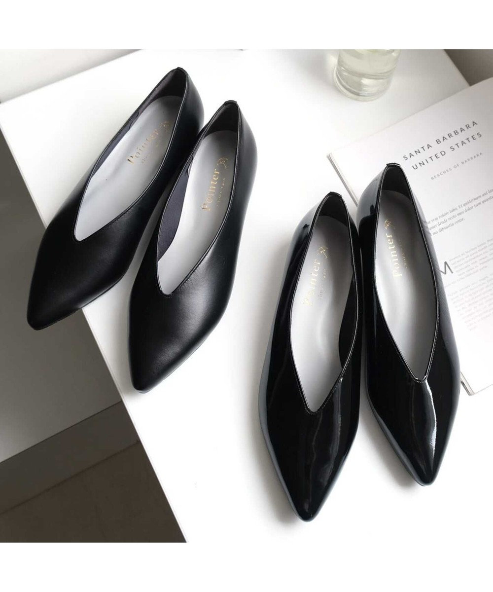 Pointer 日本製 本革 生活防水機能付きVカットパンプス 