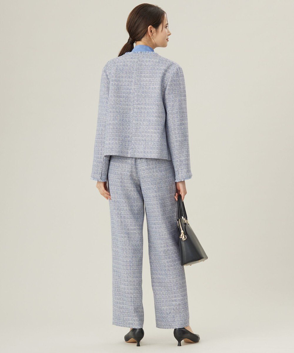 自由区 【セットアップ対応・洗える】ライトミックスツイードワイドストレート パンツ 