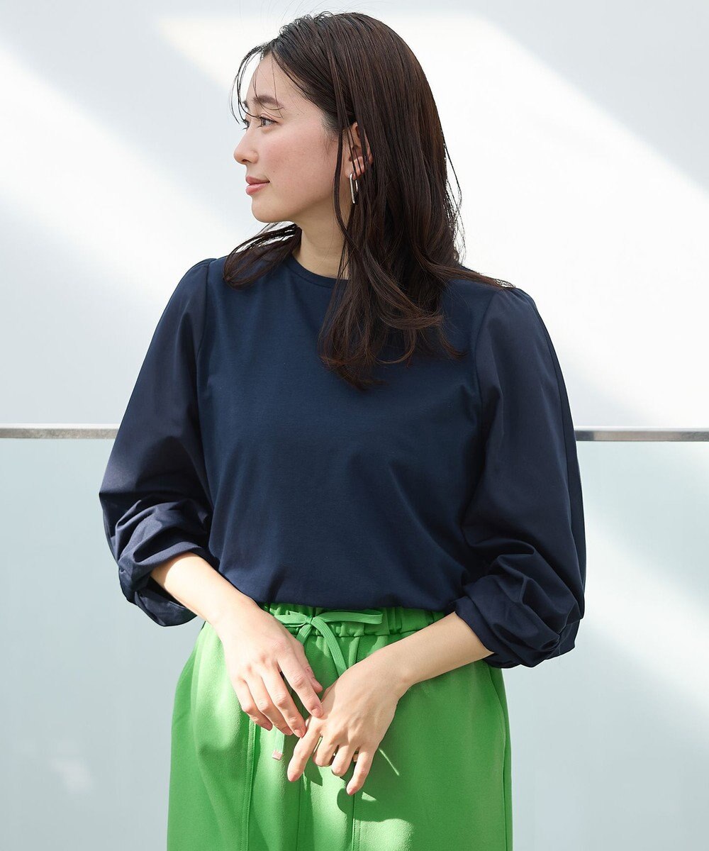 ANY 【洗濯機可/UVケア/アンチピリング】布帛ねじり袖コンビプルオーバー 