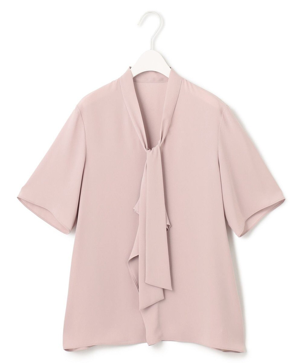 ICB L 【接触冷感・UVケア・速乾・洗える】BackSatinAmunzen 5分袖Vネックボウタイブラウス 