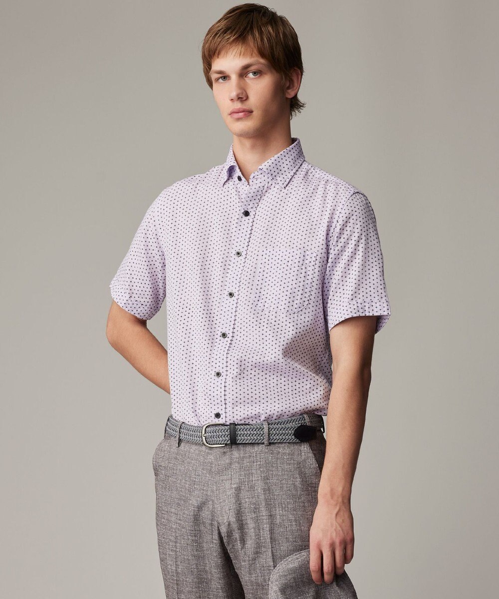 JOSEPH ABBOUD 【ビジネスシーンに最適・サステイナブル】ソアロンンシャンブレープリント 半袖 シャツ 