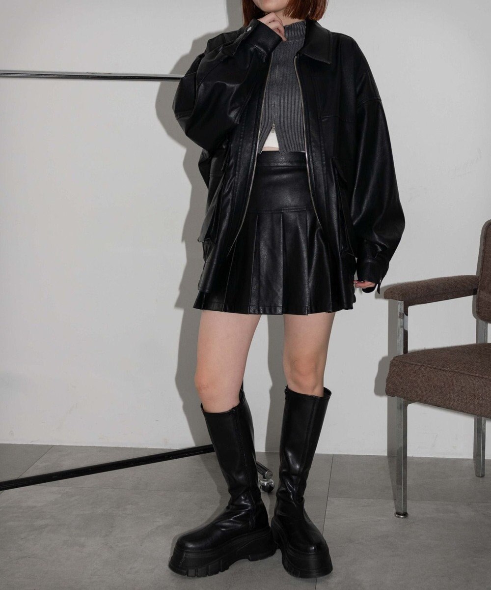 WEGO ヴィンテージライクFレザープリーツスカパン 