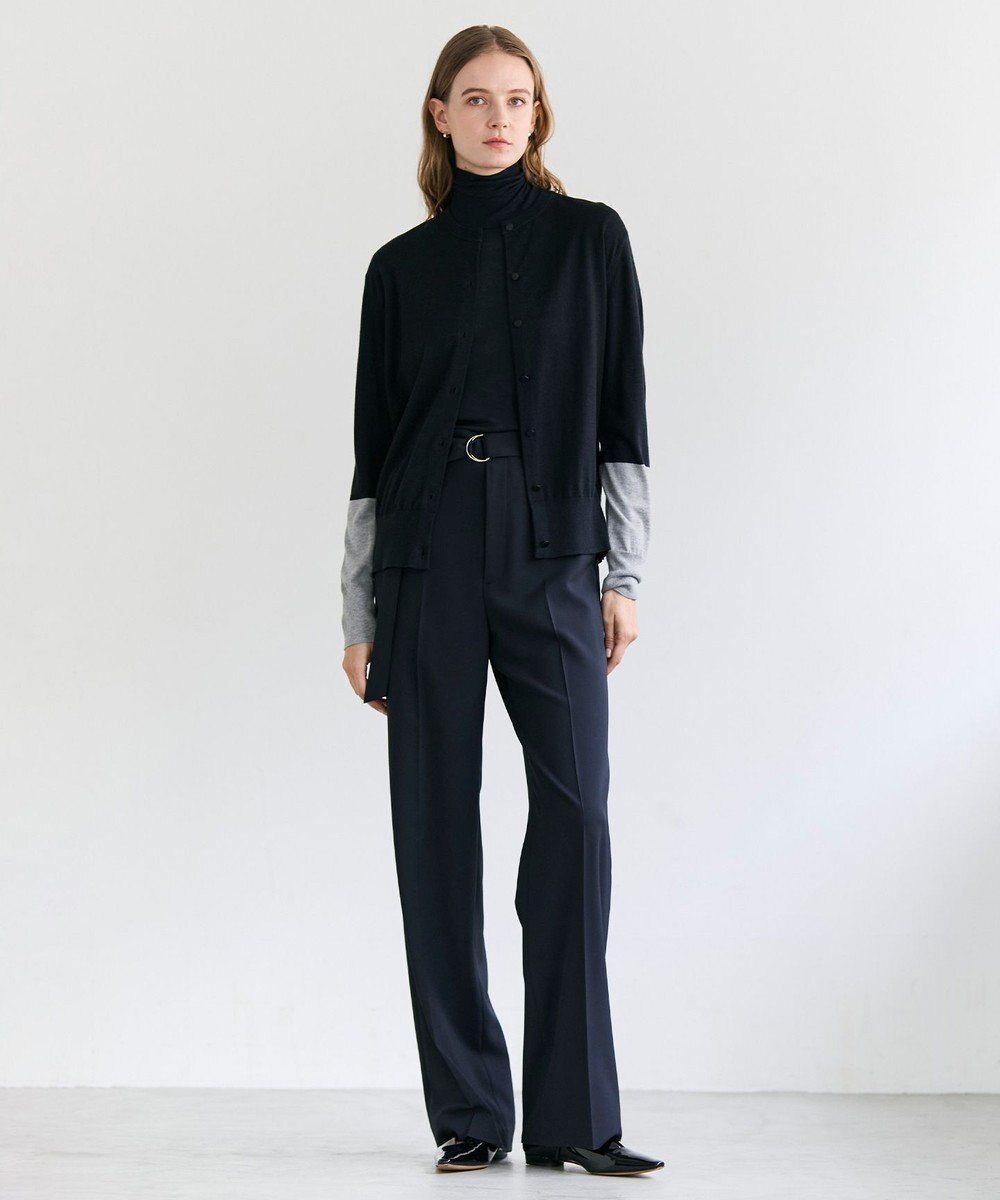 BEIGE， CHLOR / ウールシルク配色クルーネックカーディガン 