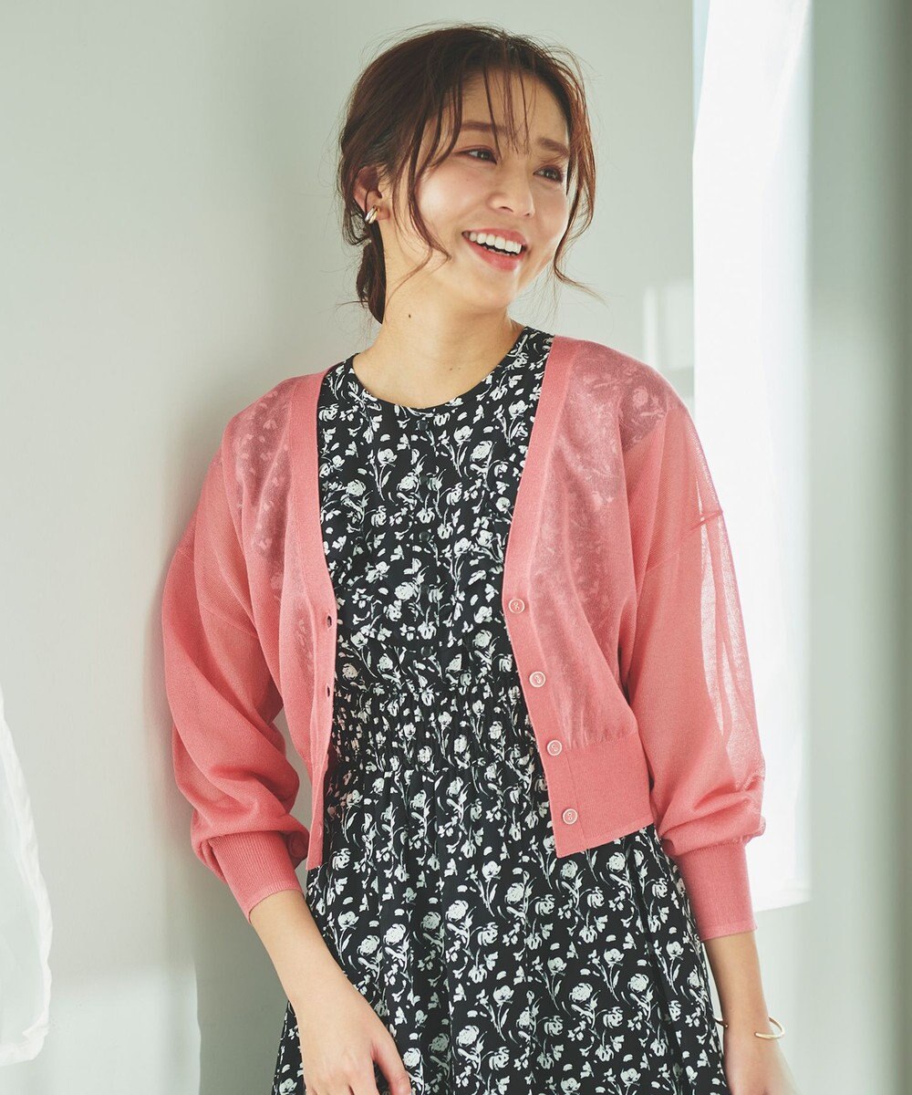 Feroux 【洗える】Vネックシアー カーデ 