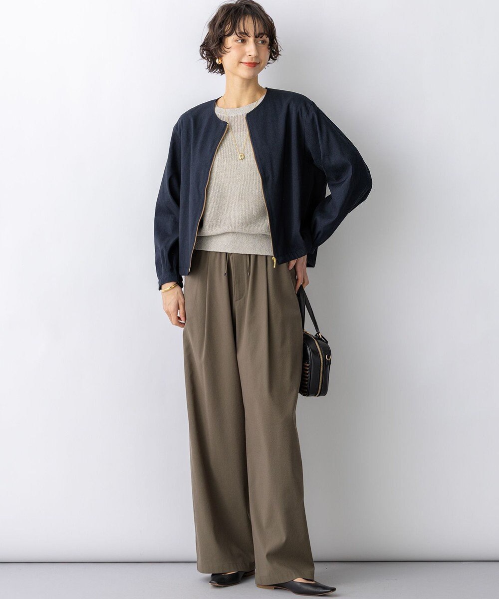 23区 リネンレーヨンストレッチ ノーカラー ブルゾン 