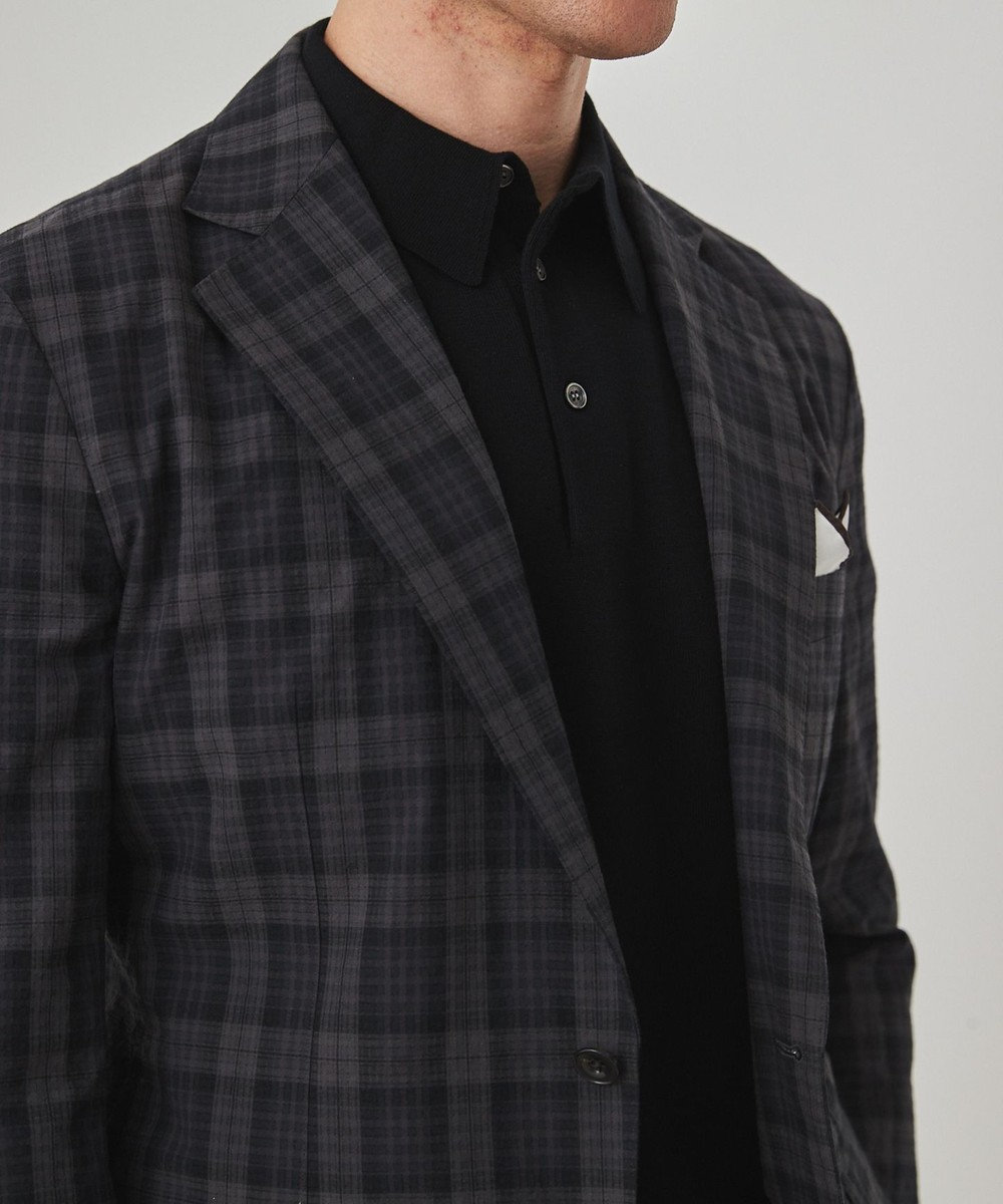 GOTAIRIKU 清涼サッカー素材【通気性/軽量】空羽サッカー マドラスチェック シャツジャケット 