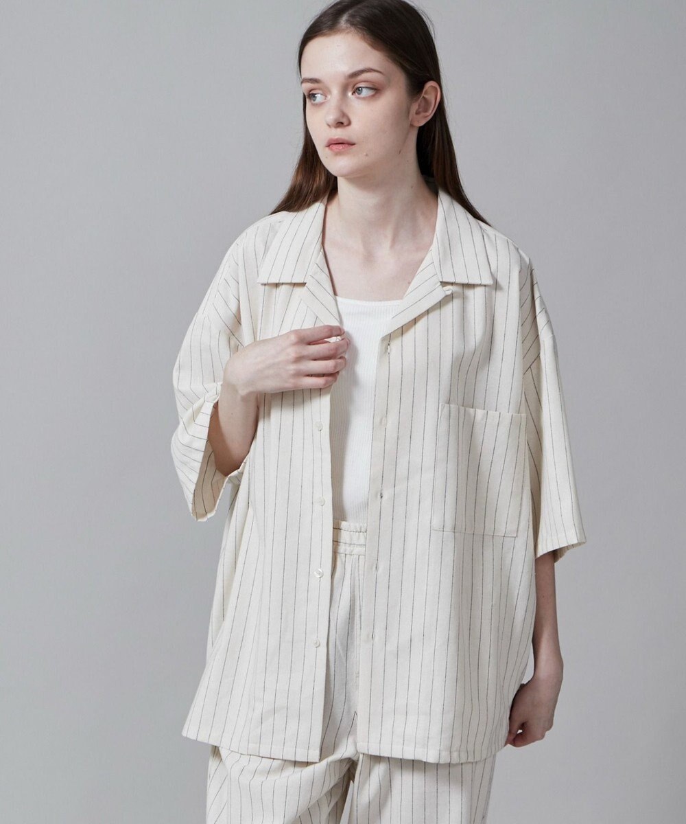 WEGO 【ユニセックス着用アイテム/手洗い可/SETUP可】リネンレーヨンオープンカラーシャツ（S） 