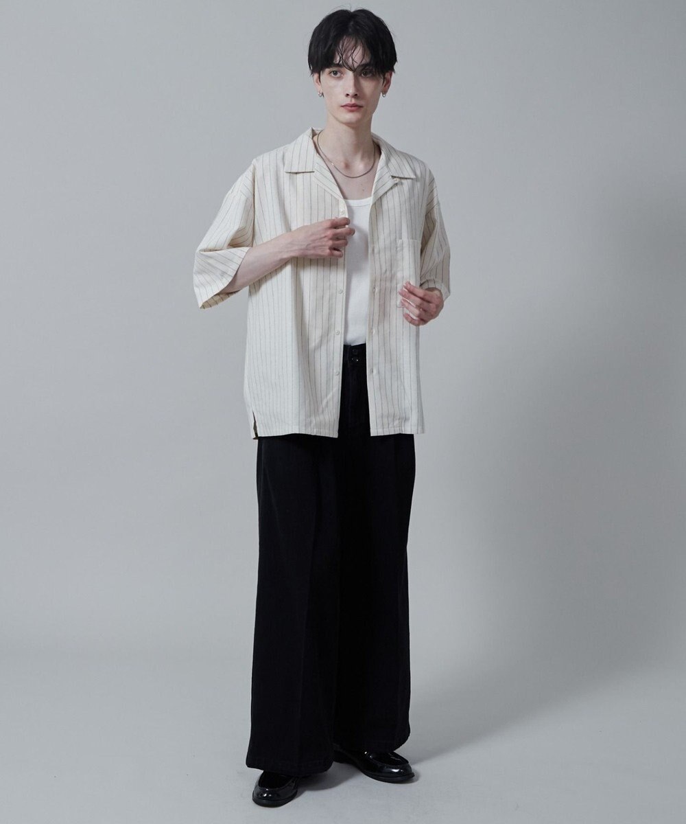 WEGO 【ユニセックス着用アイテム/手洗い可/SETUP可】リネンレーヨンオープンカラーシャツ（S） 