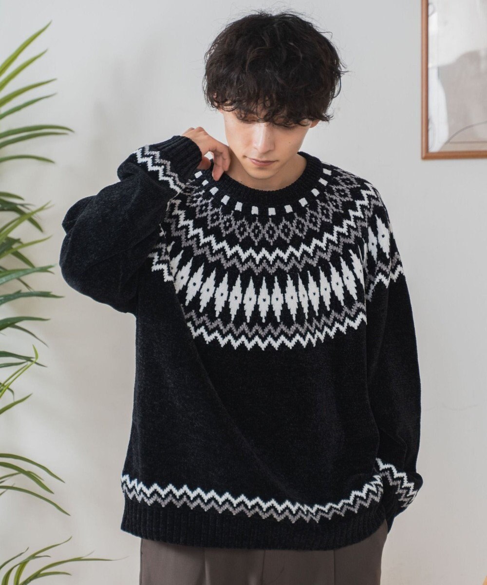 WEGO ベロアモール総柄ラグランプルオーバー 