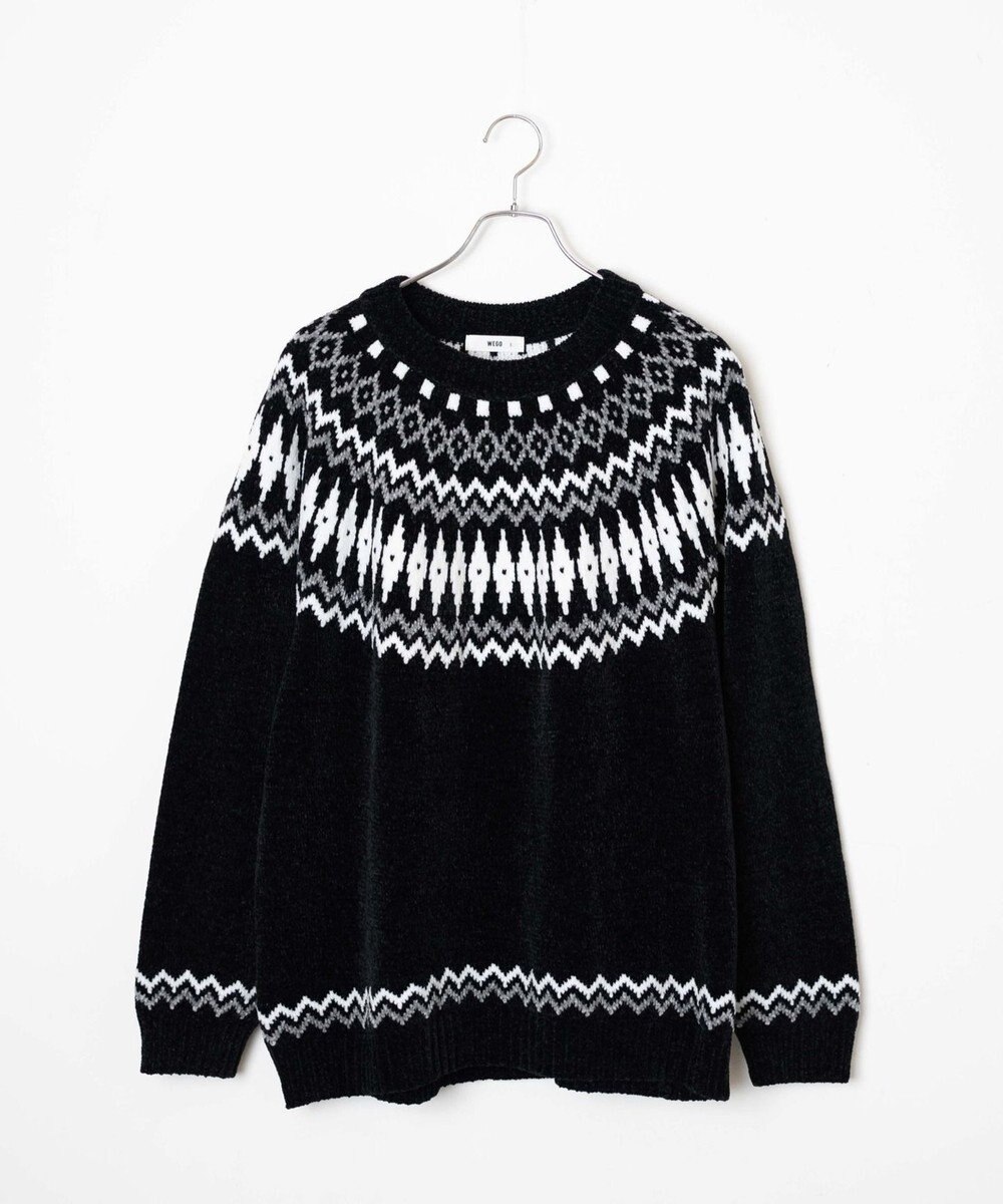 WEGO ベロアモール総柄ラグランプルオーバー 