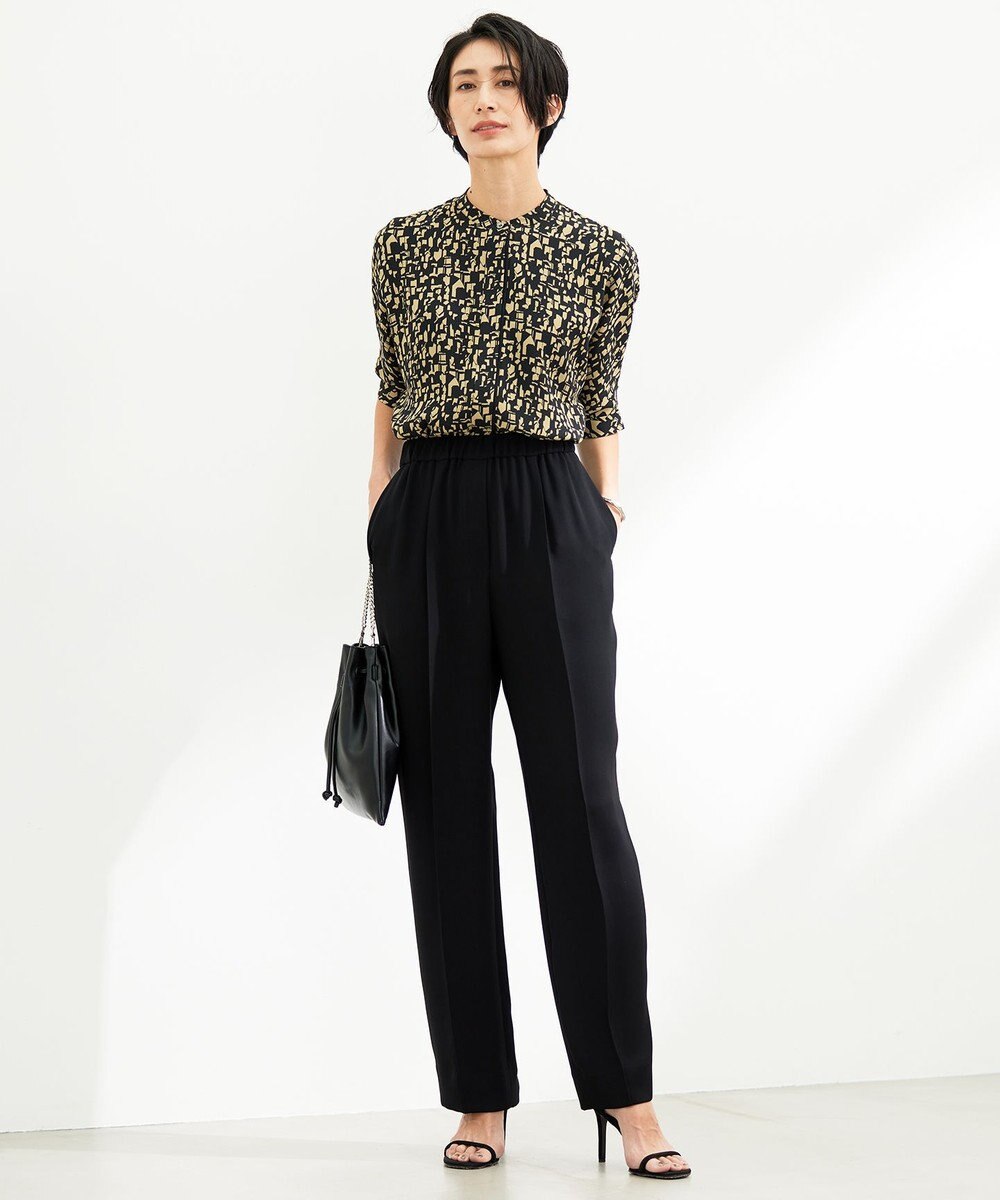 ICB L 【新色追加・接触冷感・UVケア・速乾・洗える】BackSatinAmunzen 5分袖バンドカラーブラウス 