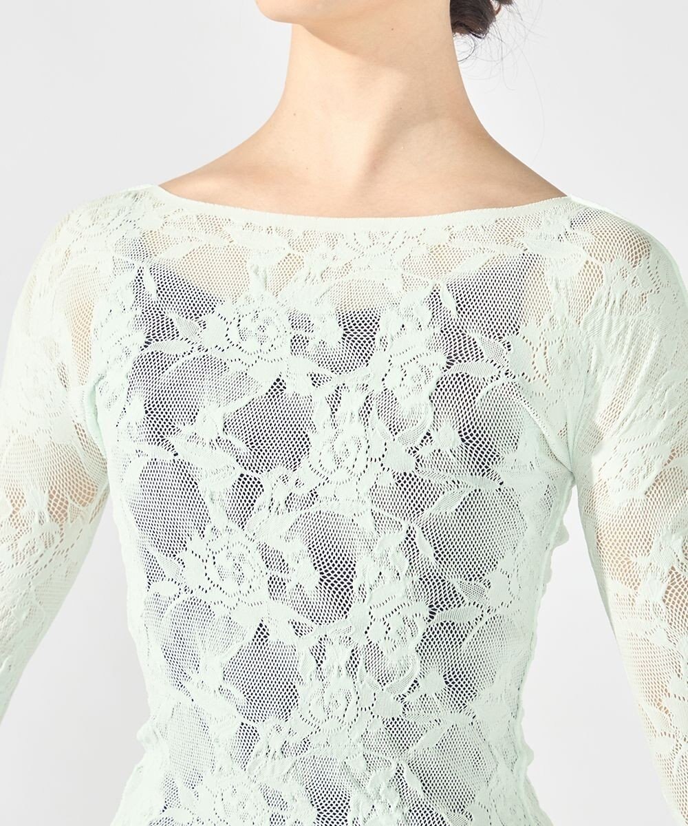 Chacott シアーレースボートネックトップ 