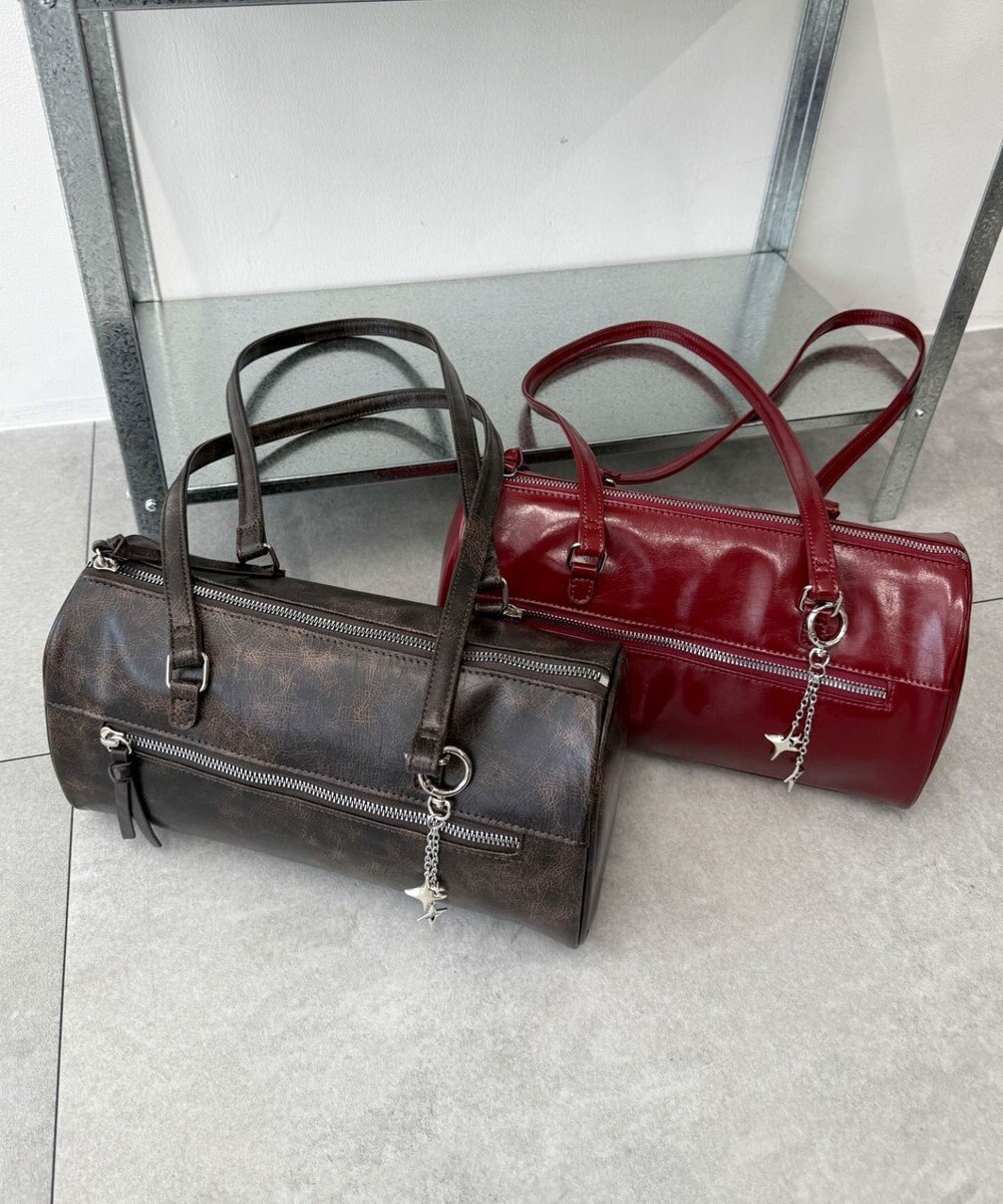 WEGO キラキラチャーム付きドラムボストンバッグ 