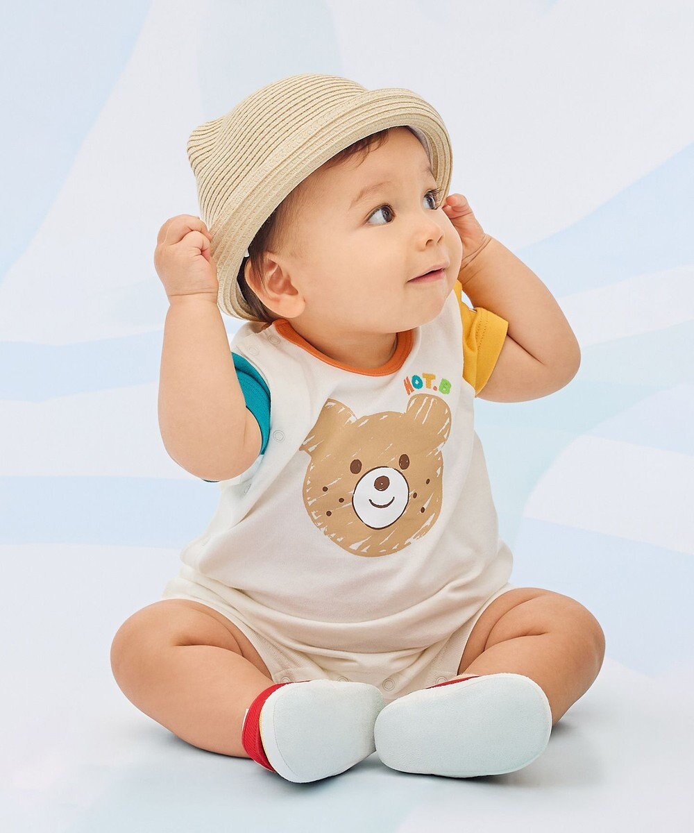 MIKI HOUSE HOT BISCUITS 【70-80cm】カラフルビーンズ フェイスプリント ショートオール 