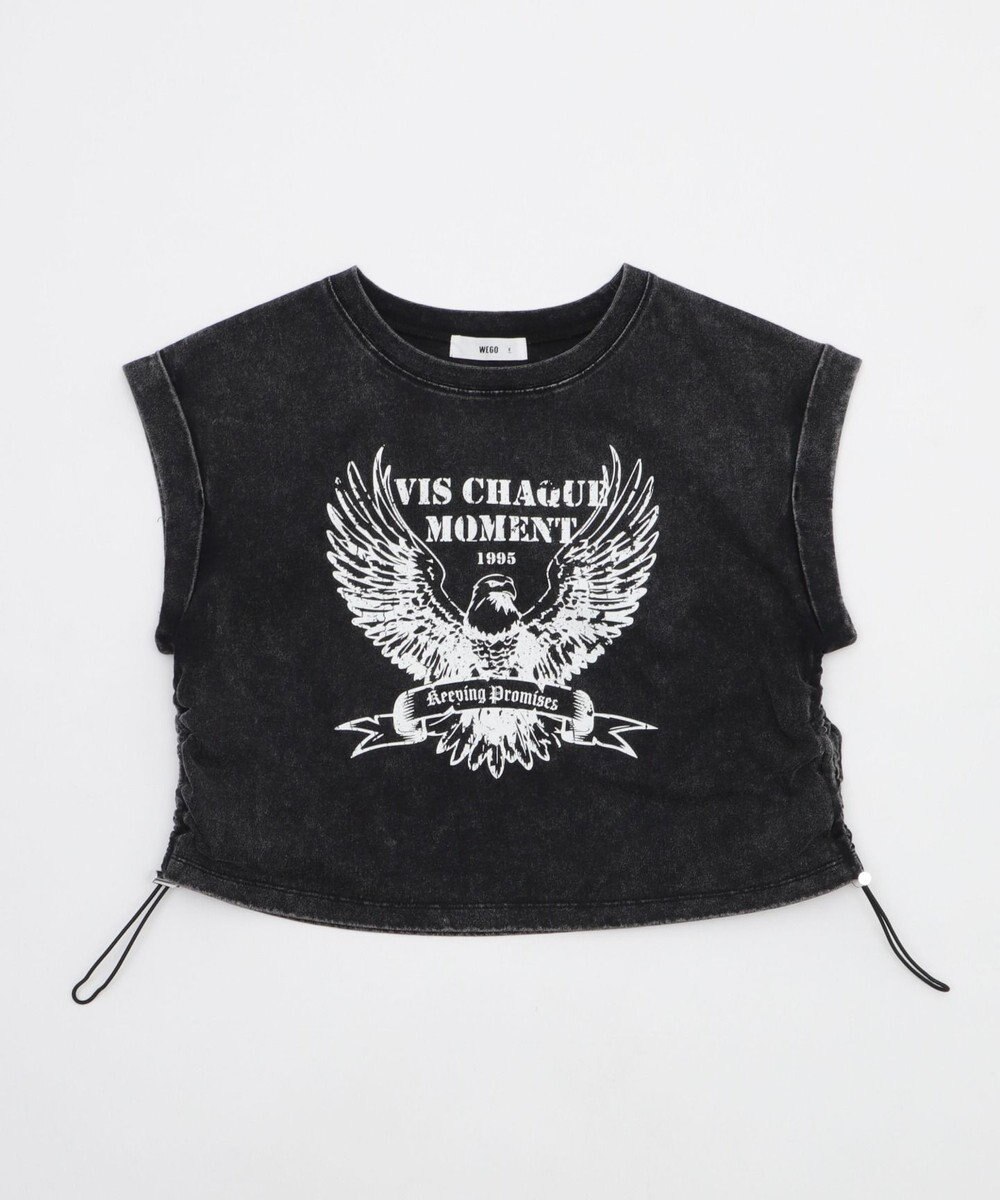 WEGO グラフィックノースリーブサイドドロストショートT 