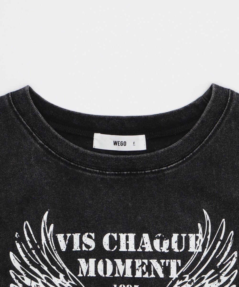 WEGO グラフィックノースリーブサイドドロストショートT 