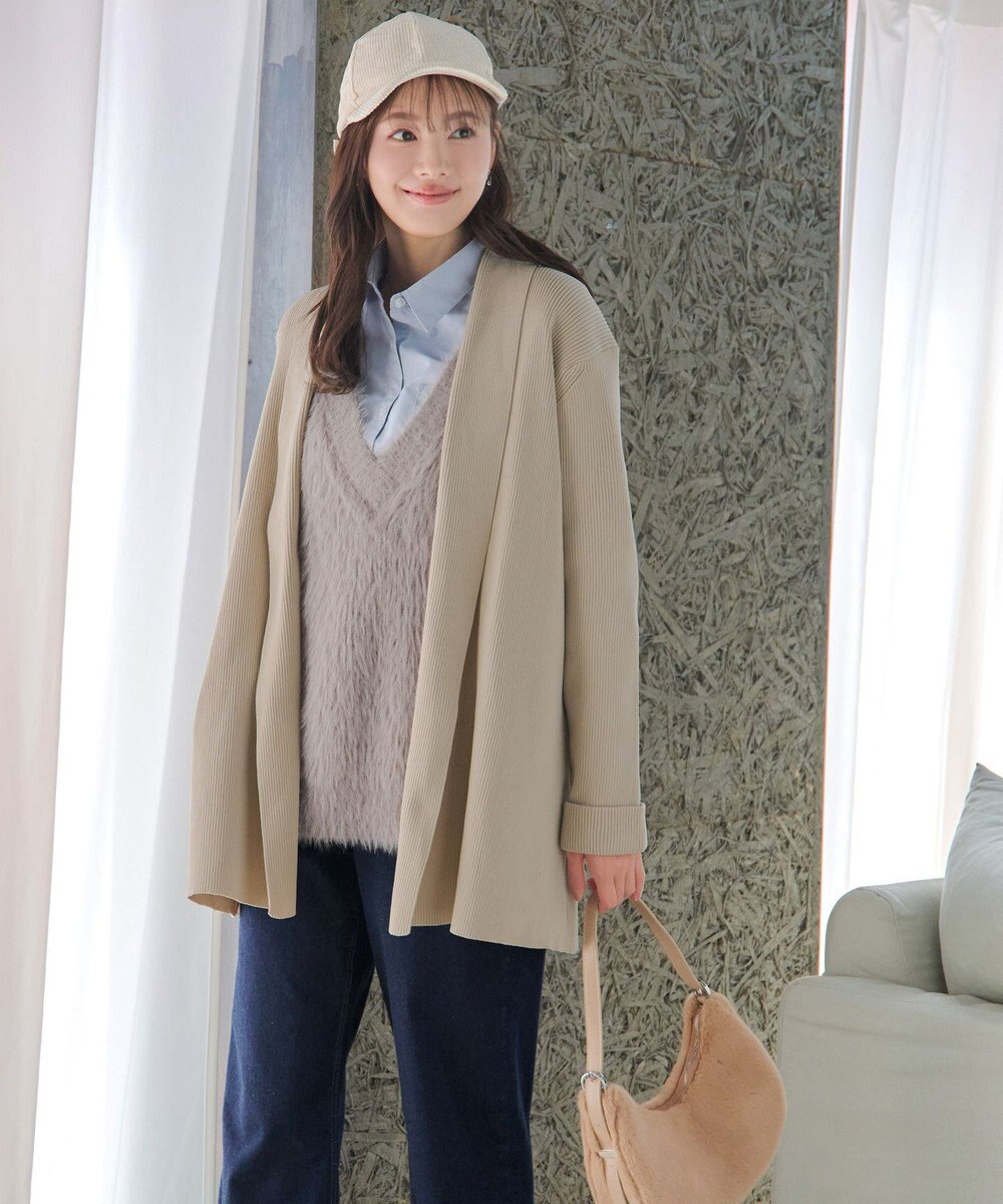 Tiaclasse 【洗える】リブ編み着流しカーディガン 