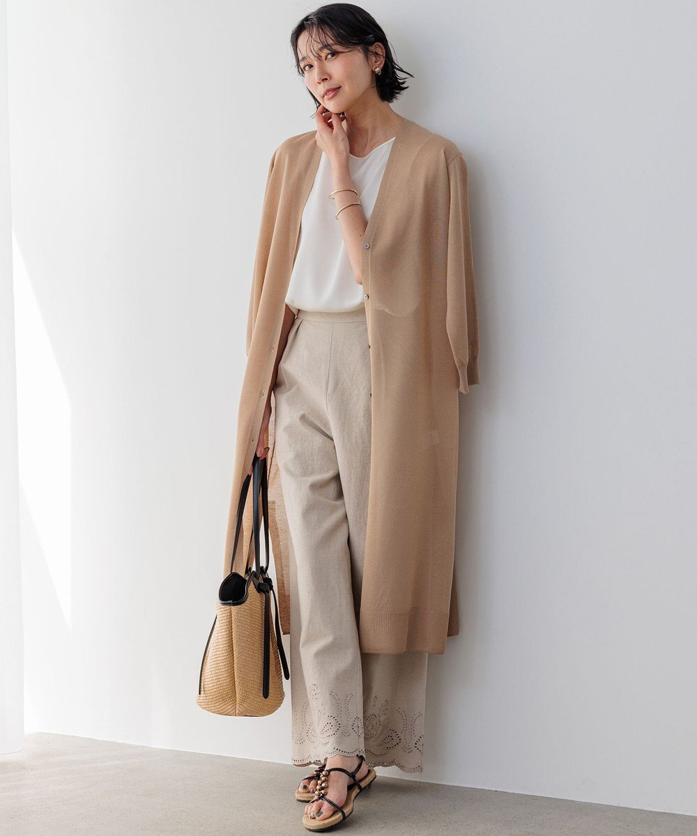 23区 L 【洗える】シャイニーシアー ニット ロングカーディガン 