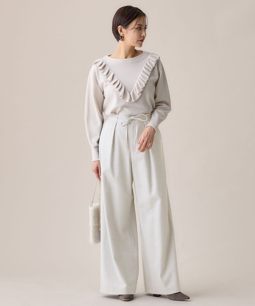 自由区 S 【洗える】ピュアカシミヤフリルディティール ニット 