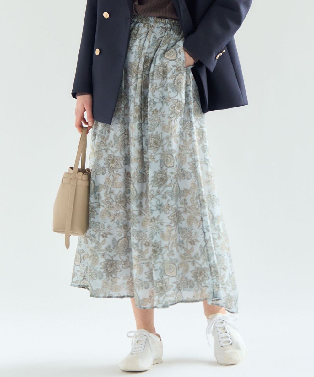 23区 L 【先行予約】Ericaキャラコ ペイズリープリント フレア スカート 