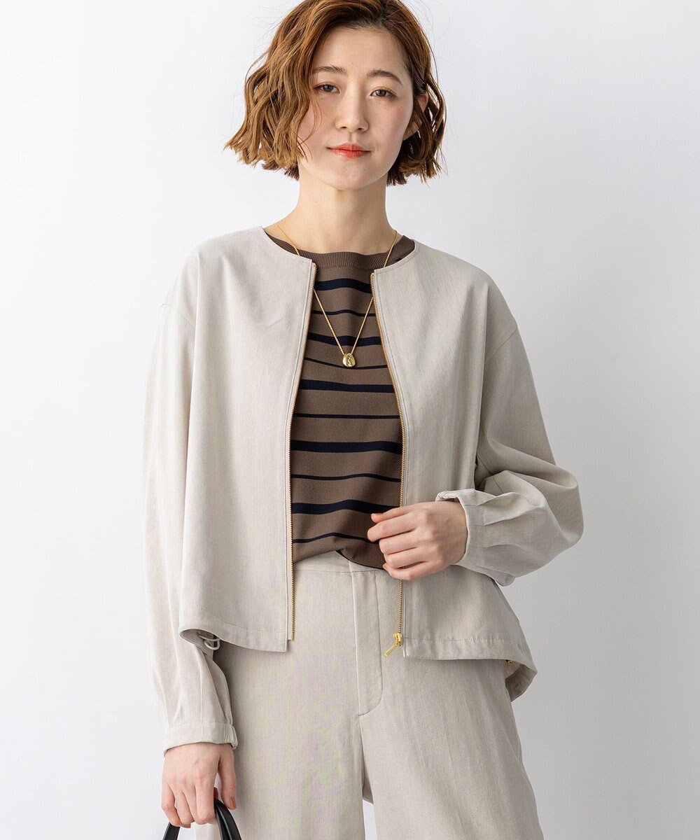 23区 リネンレーヨンストレッチ ノーカラー ブルゾン 