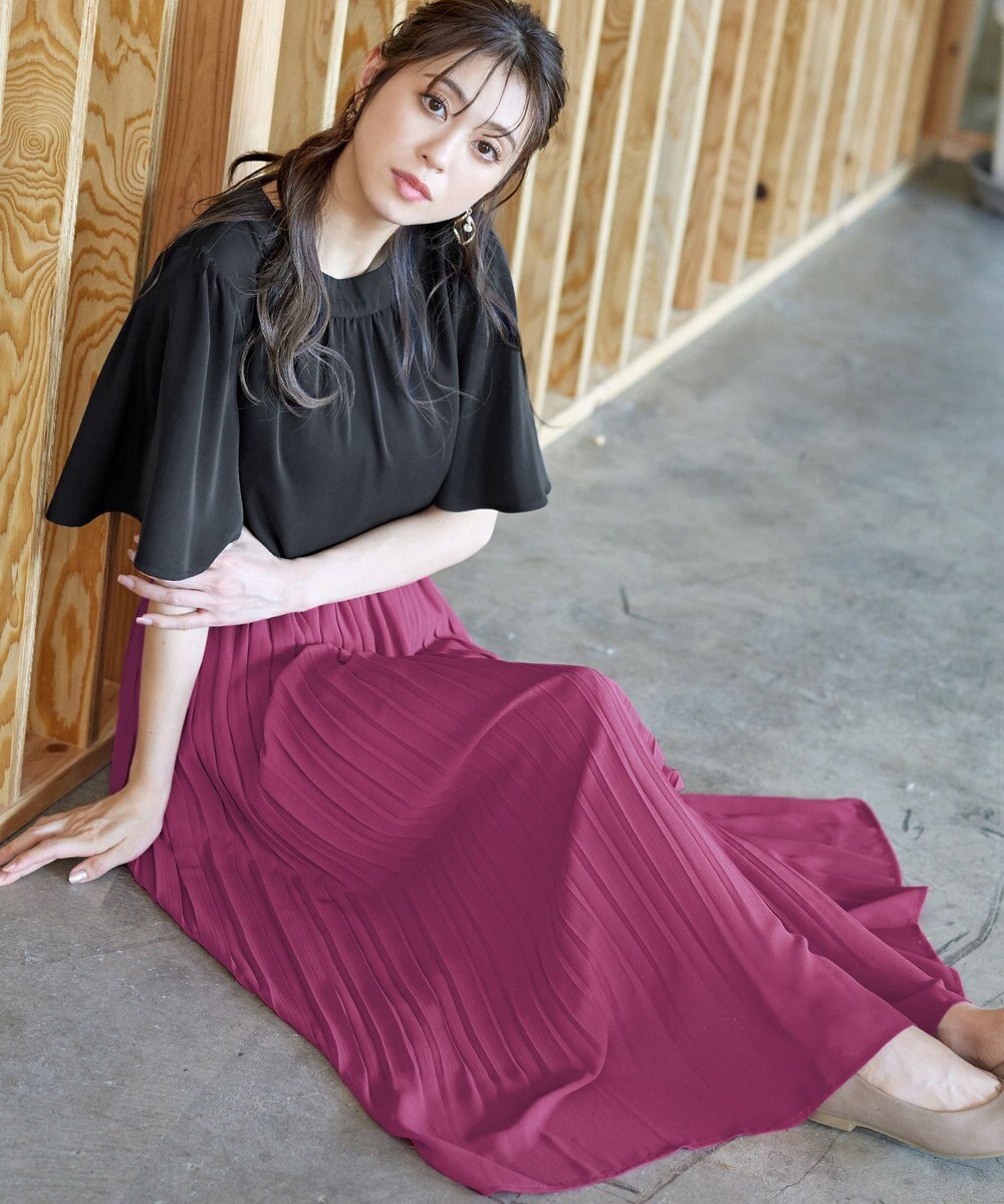 Tiaclasse L 【洗える/ウエストゴム】 ジョーゼットプリーツスカート 