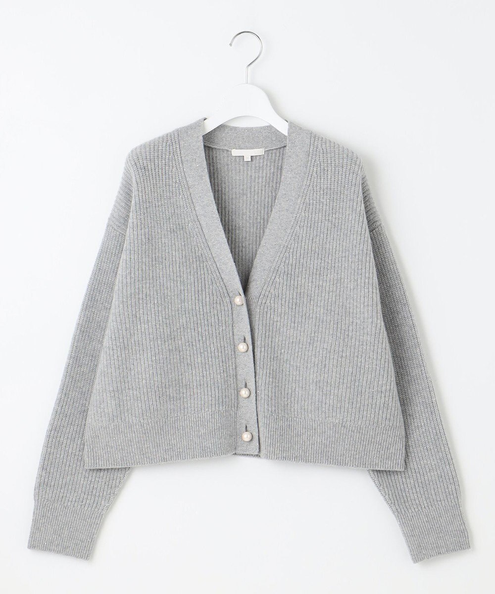 自由区 【洗える】ウールカシミヤブレンドラメスパンコールニット カーディガン 