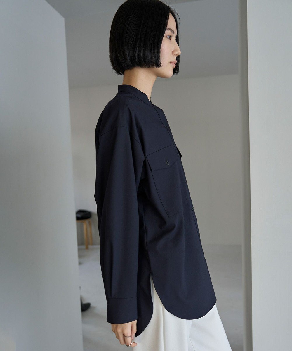 UNFILO ウールライク バンドカラーシャツ 