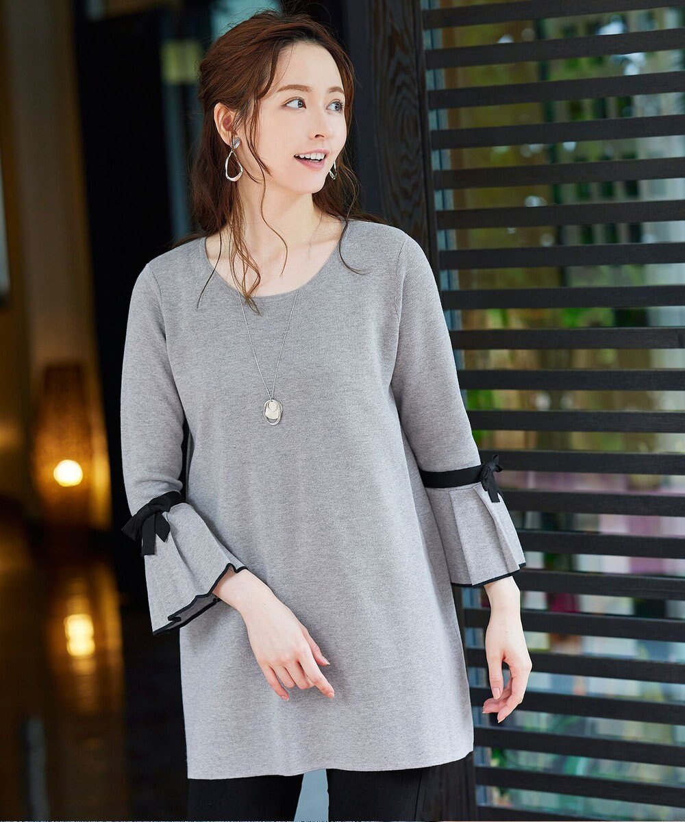 Tiaclasse L 【洗える】ミラノリブ編みのフレア袖ニットチュニック 