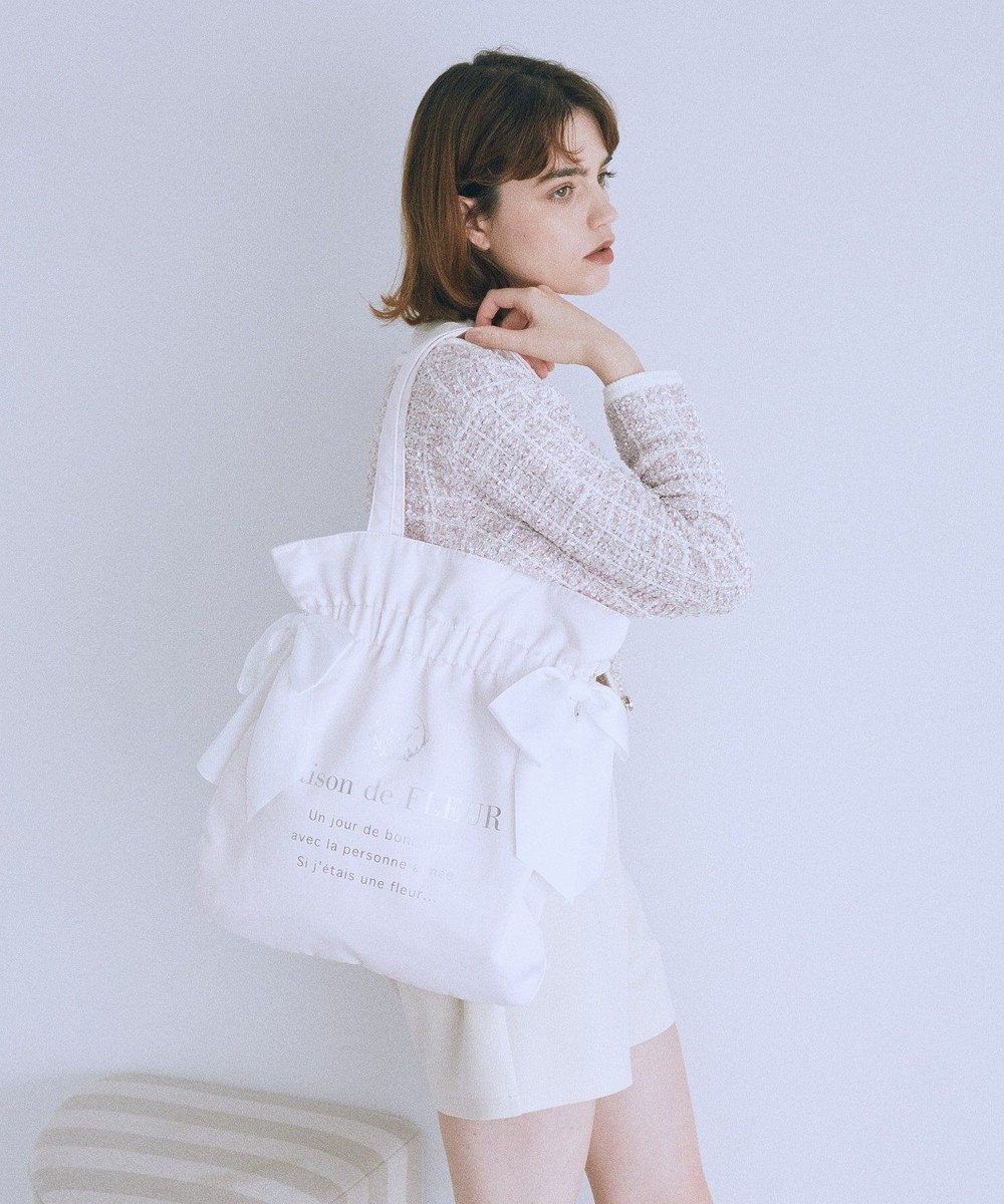 Maison de FLEUR ダブルリボンギャザートートバッグ 
