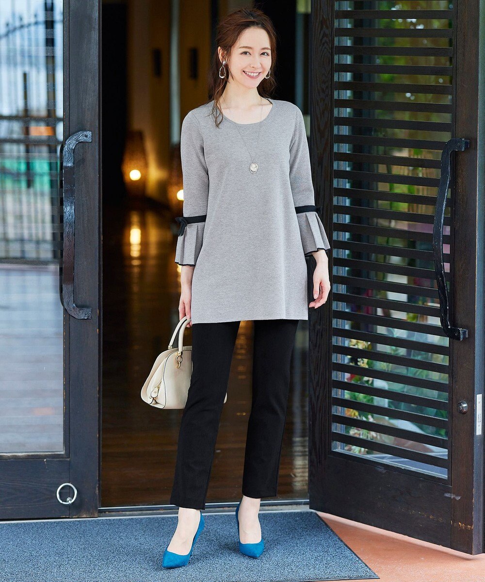 Tiaclasse L 【洗える】ミラノリブ編みのフレア袖ニットチュニック 