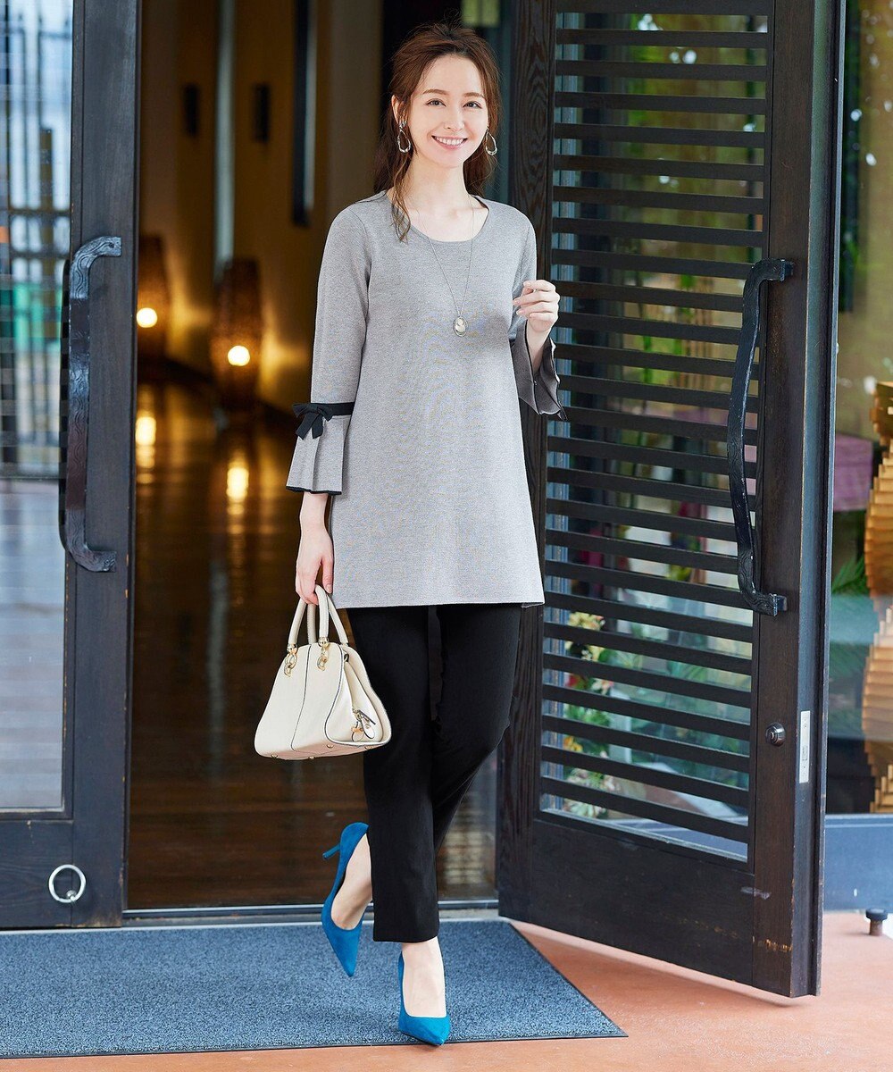 Tiaclasse L 【洗える】ミラノリブ編みのフレア袖ニットチュニック 