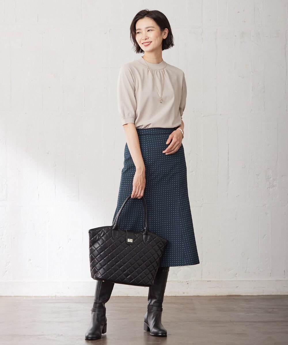 J.PRESS LADIES 【洗える】シュリンクデシン ジオメトリックプリント スカート 