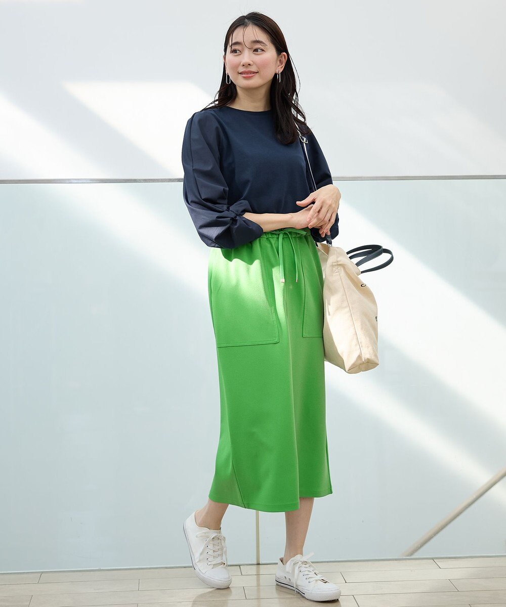 ANY 【洗濯機可/UVケア/アンチピリング】布帛ねじり袖コンビプルオーバー 