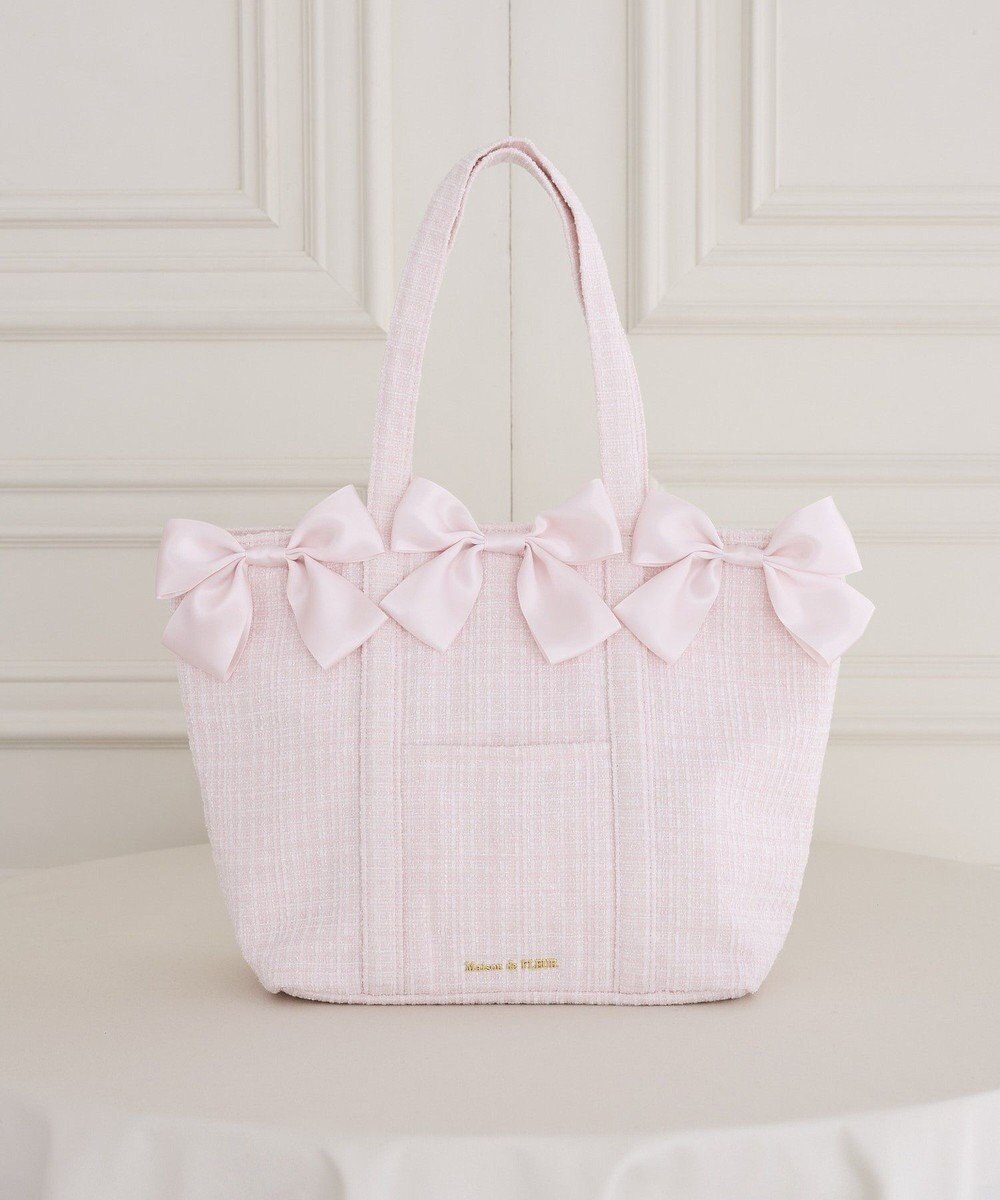 Maison de FLEUR ツイードボリュームリボントートバッグ 