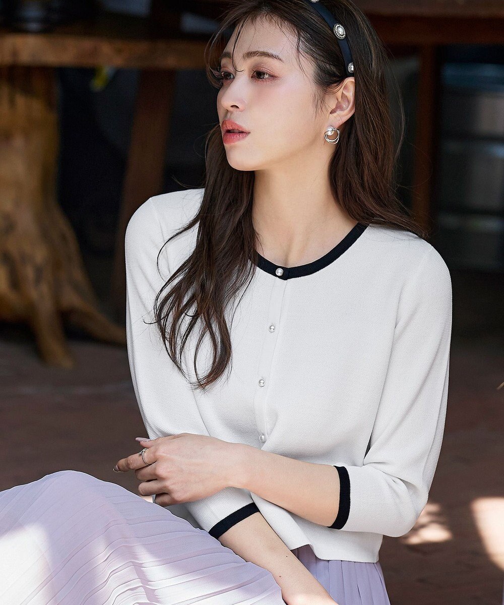 Tiaclasse 【洗える】フェイクリボンポケット付きカーディガン 