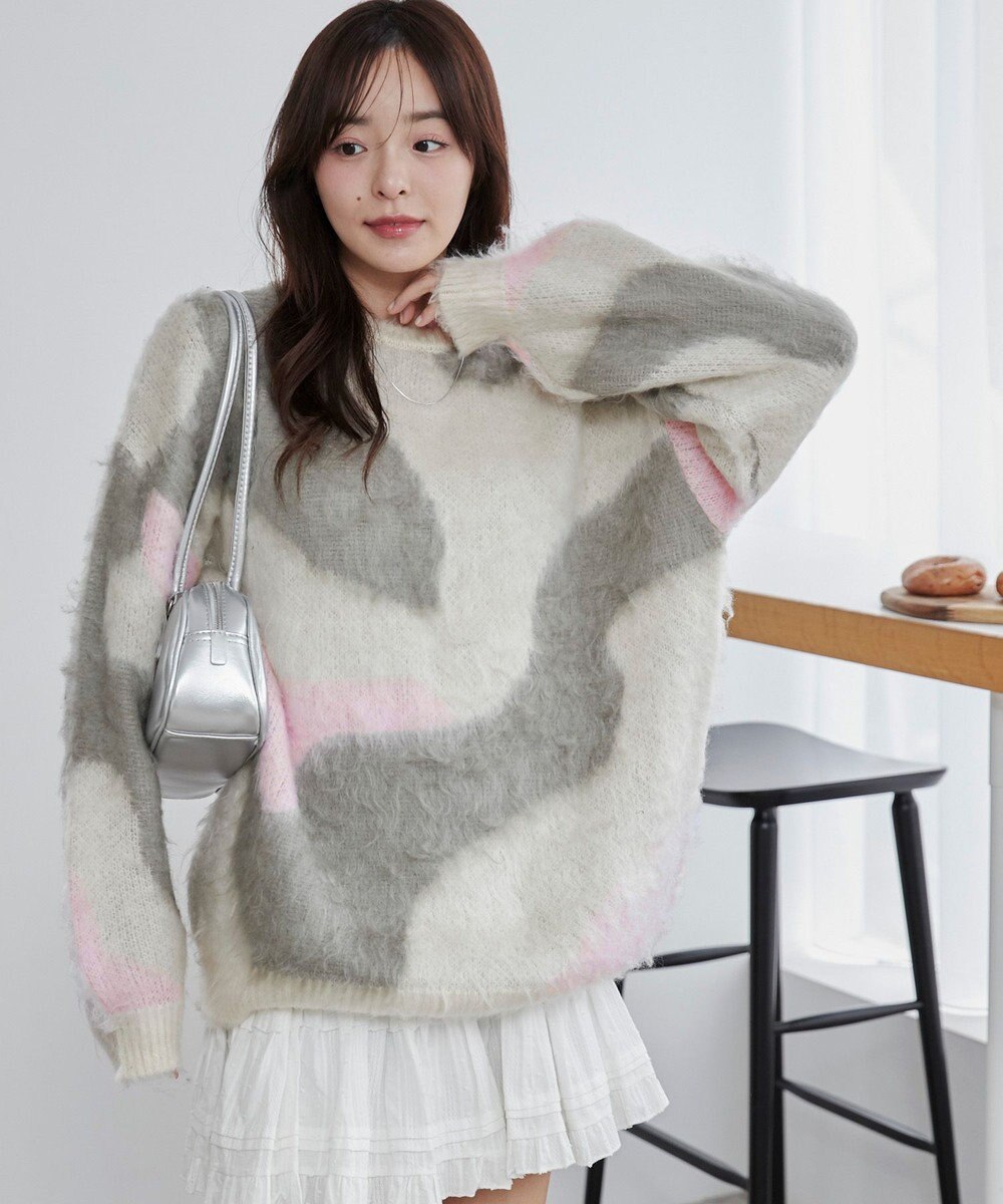 WEGO 【ユニセックス着用ITEM】マーブルシャギーニットプルオーバー 