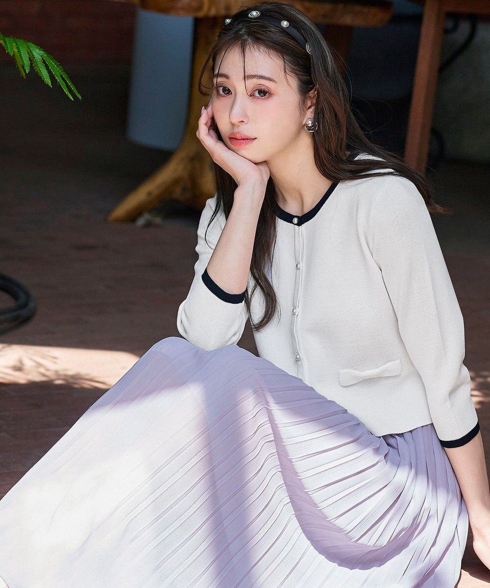 Tiaclasse 【洗える】フェイクリボンポケット付きカーディガン 